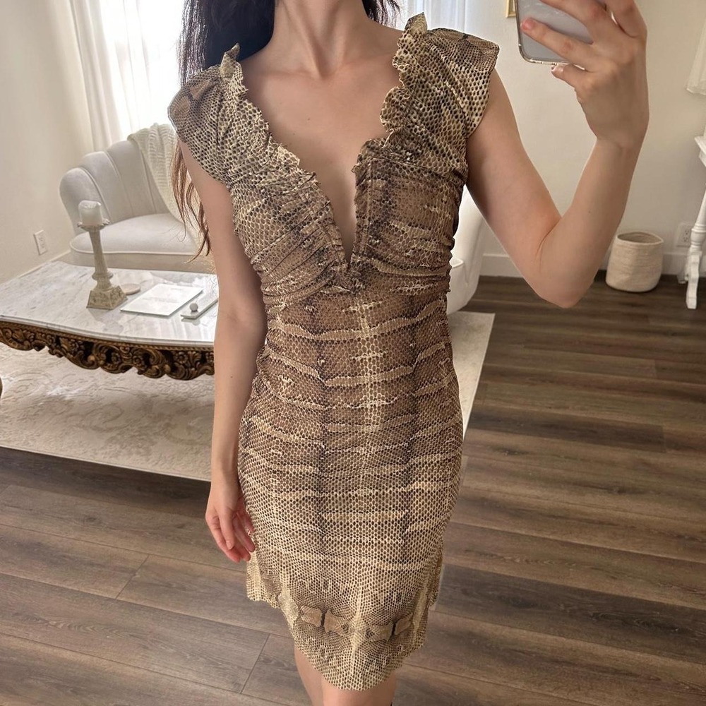 2007 Roberto Cavalli Snake Print Midi Dress